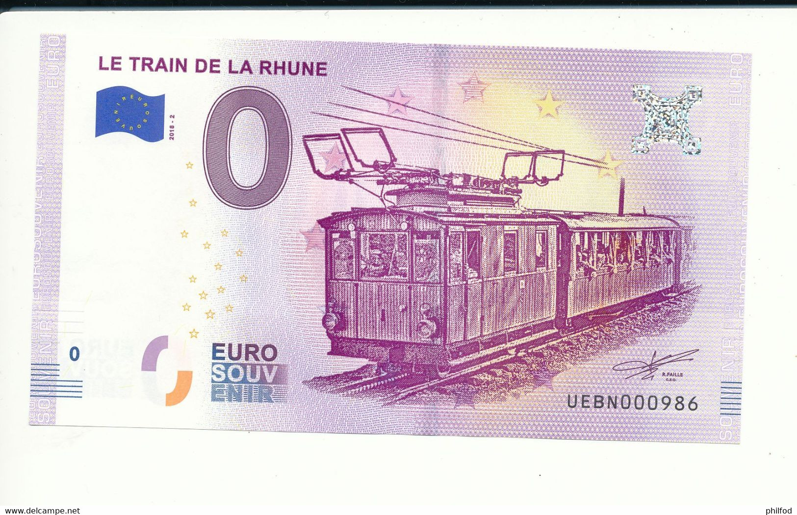 Billet Touristique 0 Euro - LE TRAIN DE LA RHUNE - UEBN - 2018-2- N° 986 - Billet épuisé - Autres & Non Classés