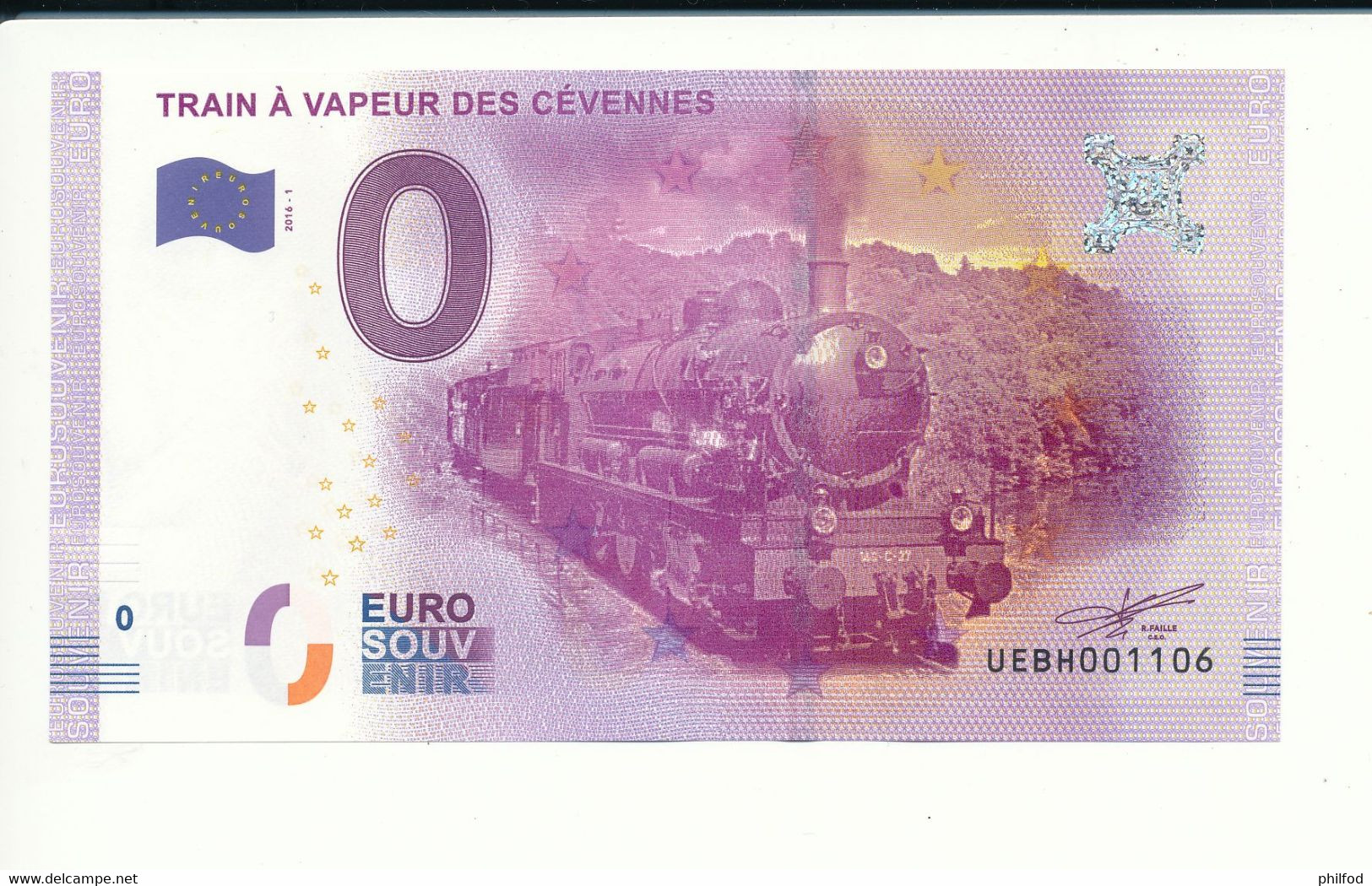 Billet Touristique  0 Euro  - TRAIN A VAPEUR DES CEVENNES - UEBH - 2016-1 N° 1106 - Autres & Non Classés