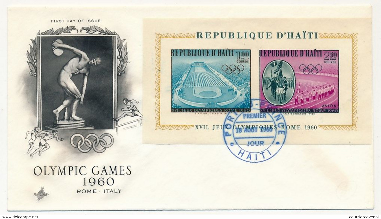 HAITI - Env. FDC Bloc Feuillet Jeux Olympiques De Rome - Port Au Prince - 18 Aout 1960 - Haití