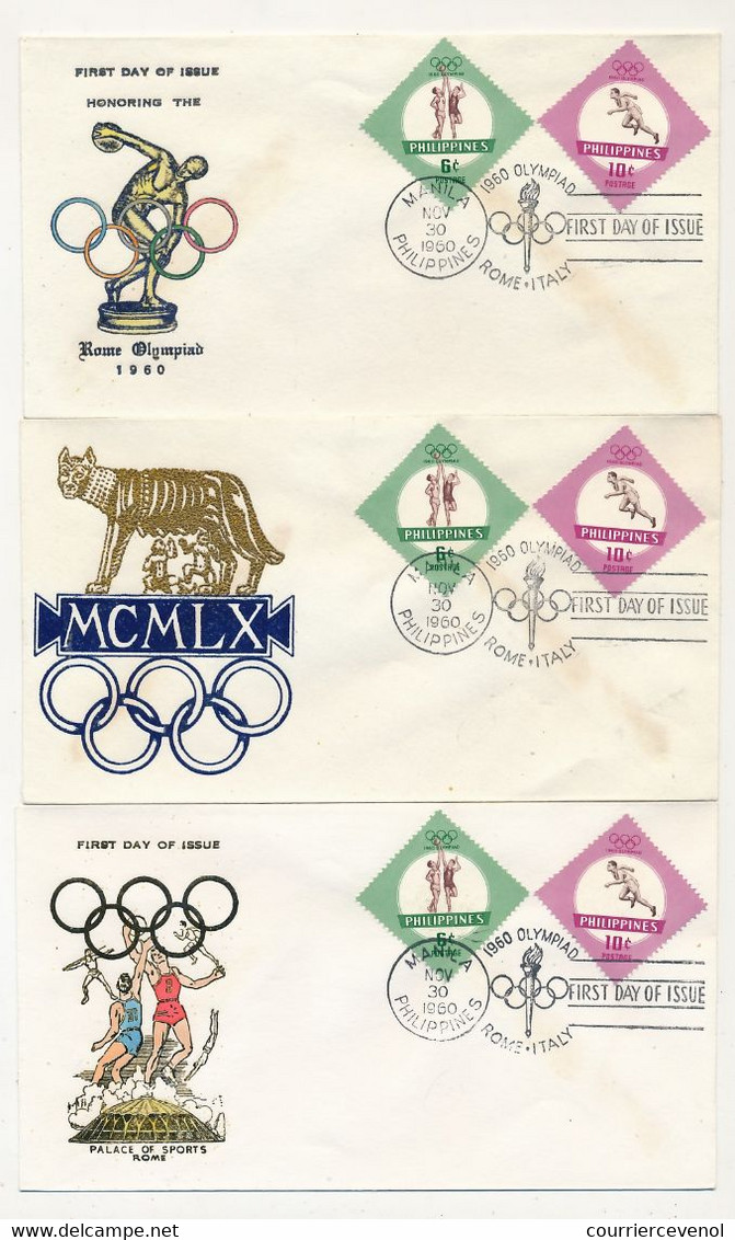 PHILIPPINES - 9 Enveloppes FDC Différentes - 2 Val. Jeux Olympiques De ROME - MANILLE - 30 Novembre 1960 - Filipinas