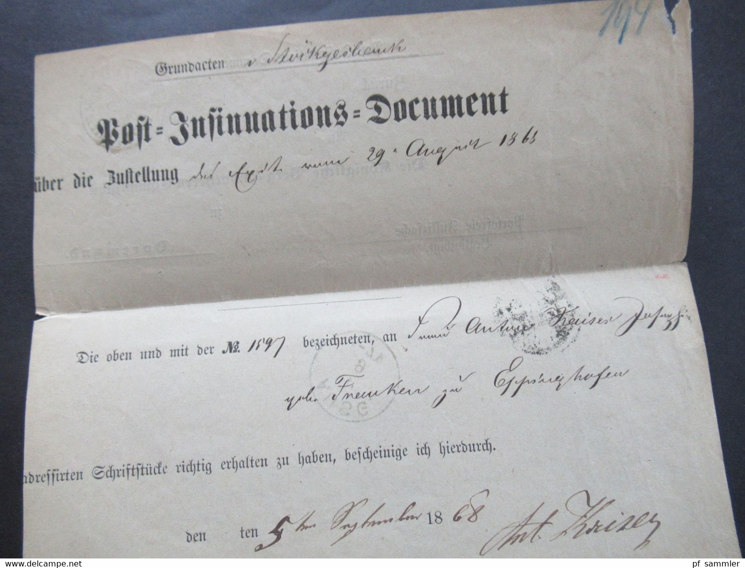 AD Preussen 1868 Post Insinuations Dokument Stempel K2 Mühlheim AD Ruhr Portofreie Justizsache Beglaubigt Nach Dortmund - Lettres & Documents