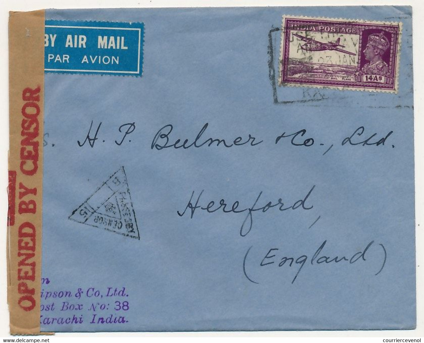 INDE - Enveloppe Inde Pour Angleterre, Censure - Storia Postale