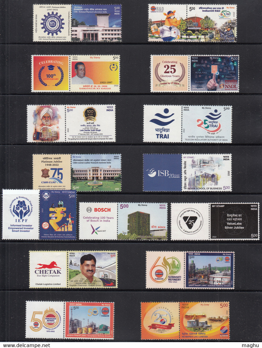 India My Stamp Year Pack 2022 MNH, 27 Issues (26 Se-tenent + 1 Full Combination Sheet)  (3 Scans) - Annate Complete