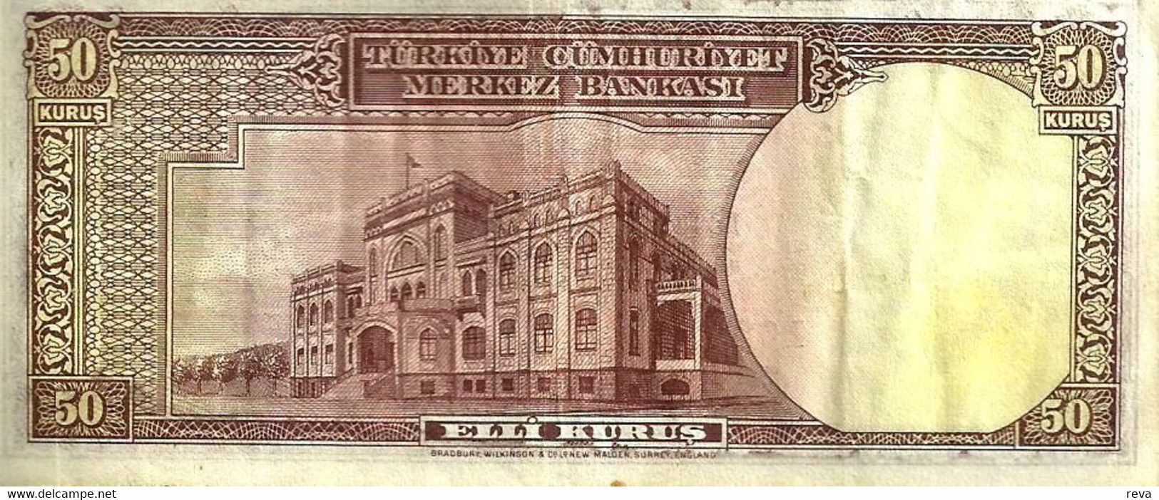 TURKEY 50 KURUS PURPLE MAN FRONT & BUILDING BACK DATED  11-06-1930 P133 F+  NOT ISSUED !!READ DESCRIPTION CAREFULLY !!! - Turquie