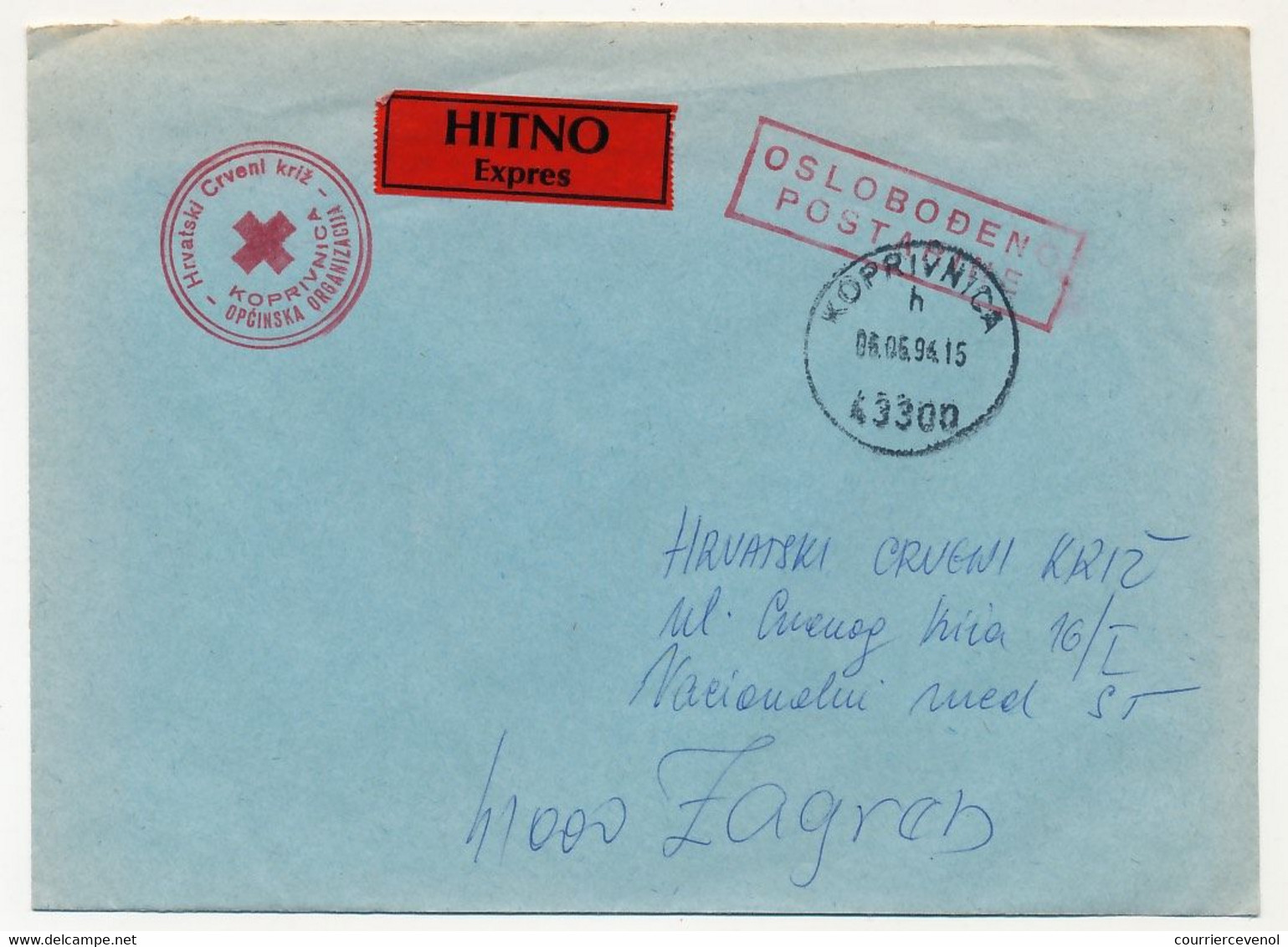 CROATIE - Enveloppe Depuis Koprivnica - Expres - Cachet Croix Rouge 1994 ? - Kroatien