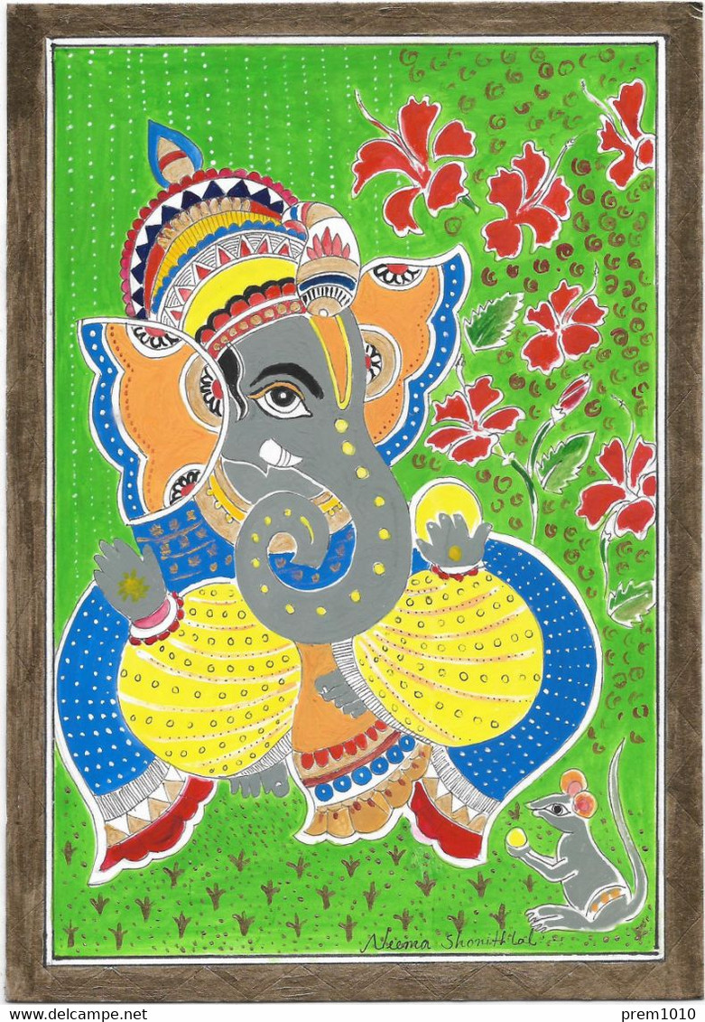 Original Painting-  GANESHA- - Acrylic Hand-painting On Art Paper- Indian- Madhubani Style Art Work By Neema - Pastelli