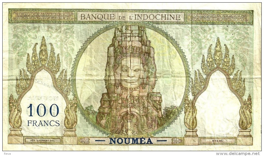 NEW CALEDONIA 100 FRANCS BROWN WOMAN HEAD FRONT MOTIF BACK NOT DATED(1963) P42e 5TH SIG VARIETY F+ READ DESCRIPTION!! - Nouméa (Nuova Caledonia 1873-1985)