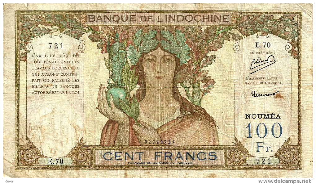 NEW CALEDONIA 100 FRANCS BROWN WOMAN HEAD FRONT MOTIF BACK NOT DATED(1963) P42e 5TH SIG VARIETY F+ READ DESCRIPTION!! - Nouvelle-Calédonie 1873-1985