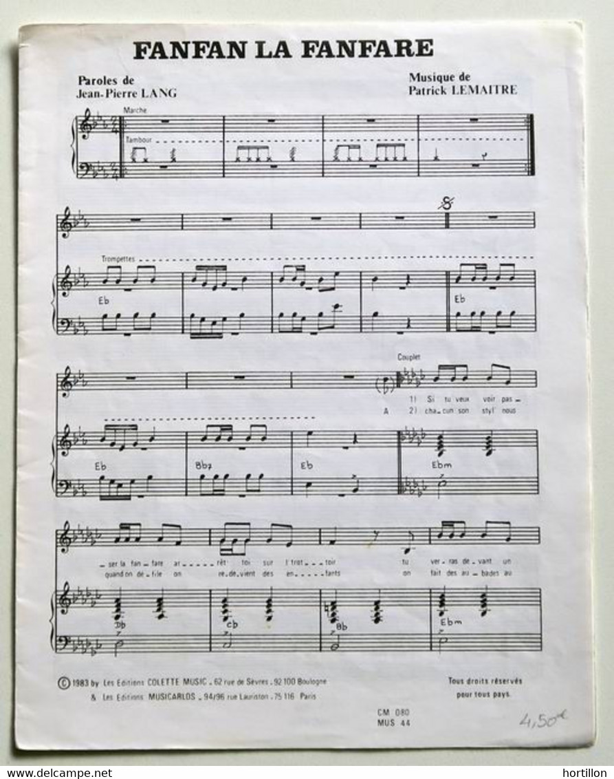 Partition Vintage Sheet Music CARLOS : Fanfan La Fanfare - Chant Et Piano - Song Books