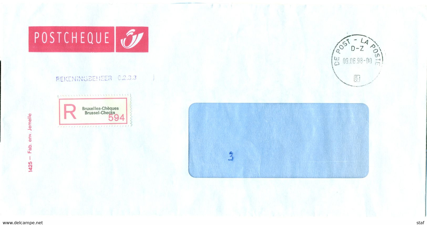 Dienstbrief Postcheque - Stempel De Post - La Poste 6 - Aantekenstrook Bruxelles-Chèques Brussel-Checks - 1980-99