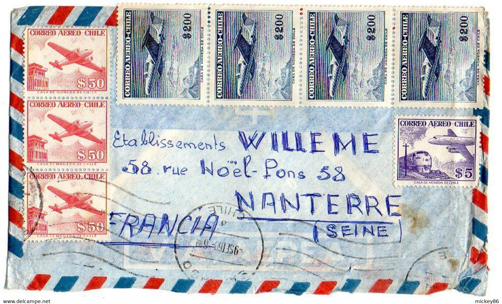 Chili --1960--Lettre SANTIAGO  Pour NANTERRE-92 (France) ..Belle Composition De Timbres (avions) ...cachet - Chile