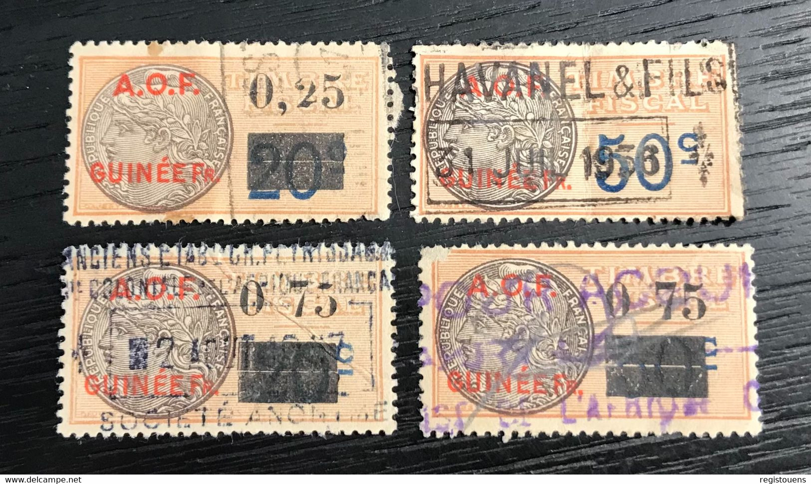 Lot De 4 Timbres Fiscaux A.O.F. Guinée - Andere & Zonder Classificatie