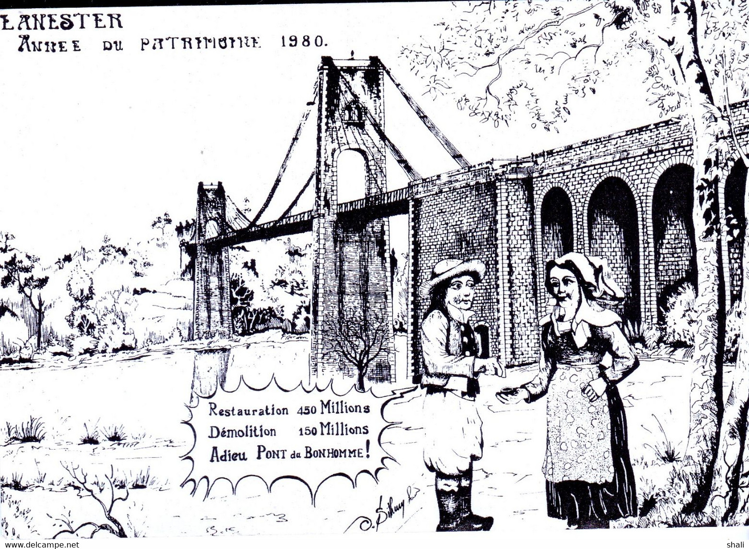 CPSM LANESTER ANNEE DU PATRIMOINE 1980 DESSIN ORIGINAL DE KHAMOUANE SITHONGSOUK A. LECLERE LANESTER - Lanester