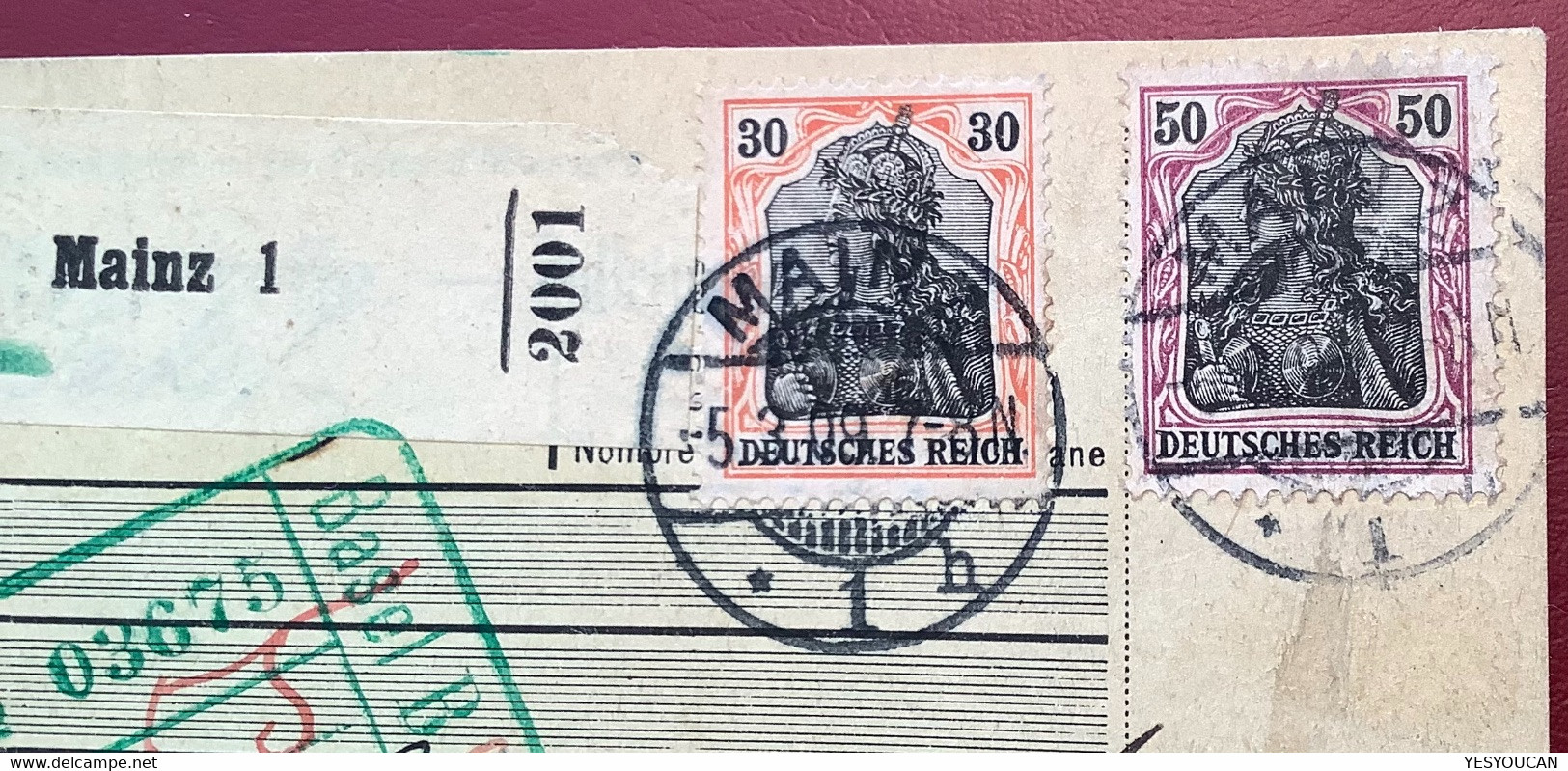 MAINZ1909 Mi 89 I+91 I Paketkarte>Droguerie Hermann Kaeppeli, Grande Rue Nyon VD Schweiz (Germania Colis Postal Suisse - Briefe U. Dokumente