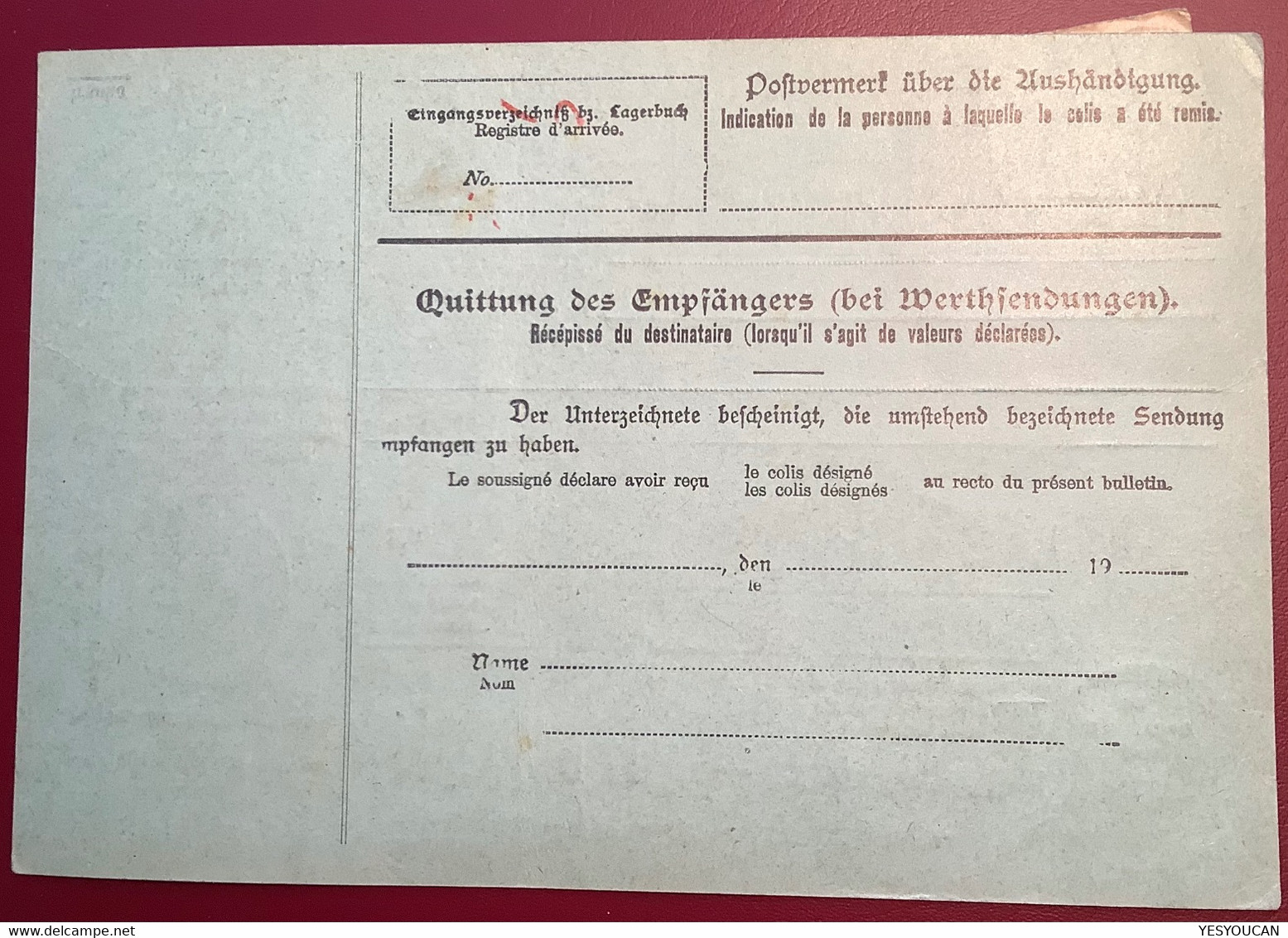 BREMEN 7 ZOLLAUSLAND 1916 Mi 93 II Paketkarte>Droguerie Hermann Kaeppeli Nyon VD Schweiz (Germania Robert Oscar Meier - Cartas & Documentos