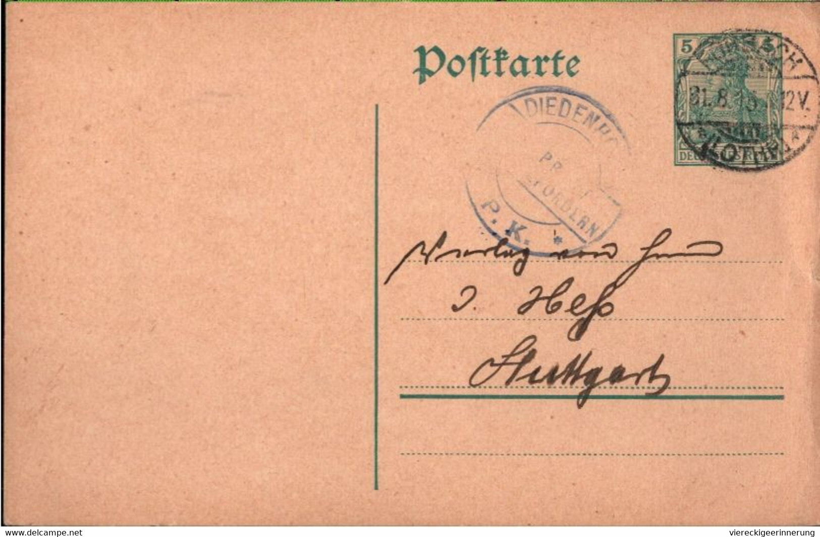 !  Ganzsache Aus Forbach In Lothringen Mit Zensurstempel , Censure, Aus Diedenhofen Nach Stuttgart - Covers & Documents