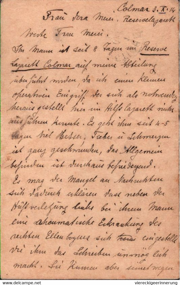 ! Lot Von 3 Ganzsachen 1914 Aus Colmar Im Elsaß Mit Zensurstempel , Censure, Gelaufen Nach Bietigheim - Briefe U. Dokumente