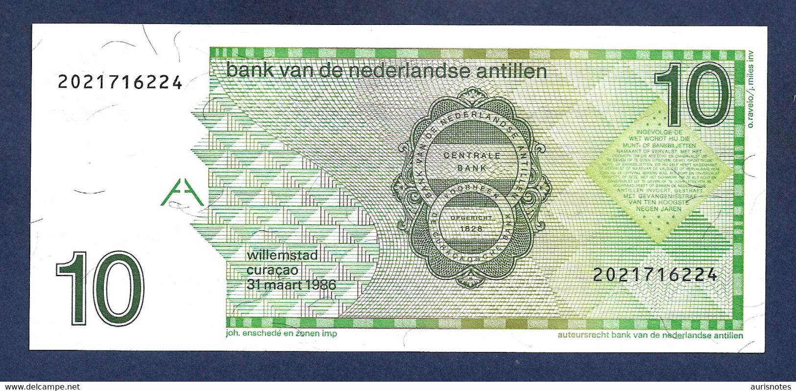 Netherlands Antillles 10 Gulden 1986 P23a VF+ - Antillas Neerlandesas (...-1986)