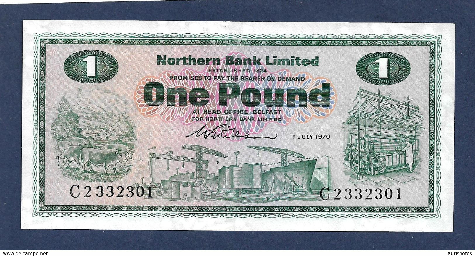 Northern Ireland 1 Pound 1970 P187a Sign. Wilson UNC- - 1 Pound