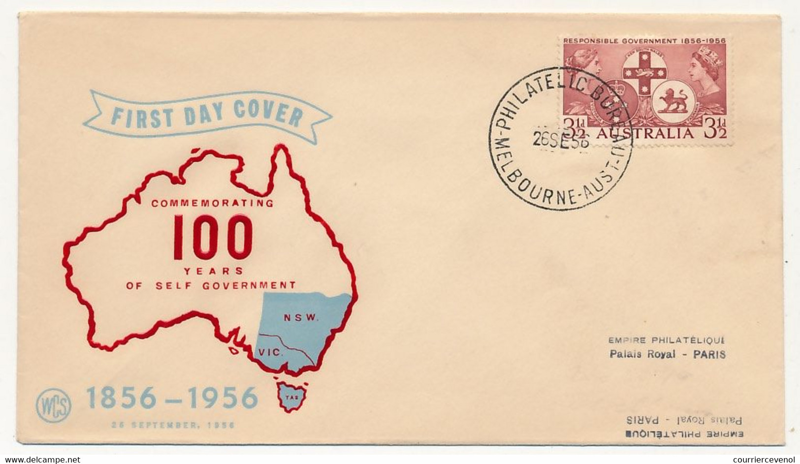 AUSTRALIE - Enveloppe FDC - 100 Ans De Gouvernement - Melbourne 26/9/1956 - Primo Giorno D'emissione (FDC)