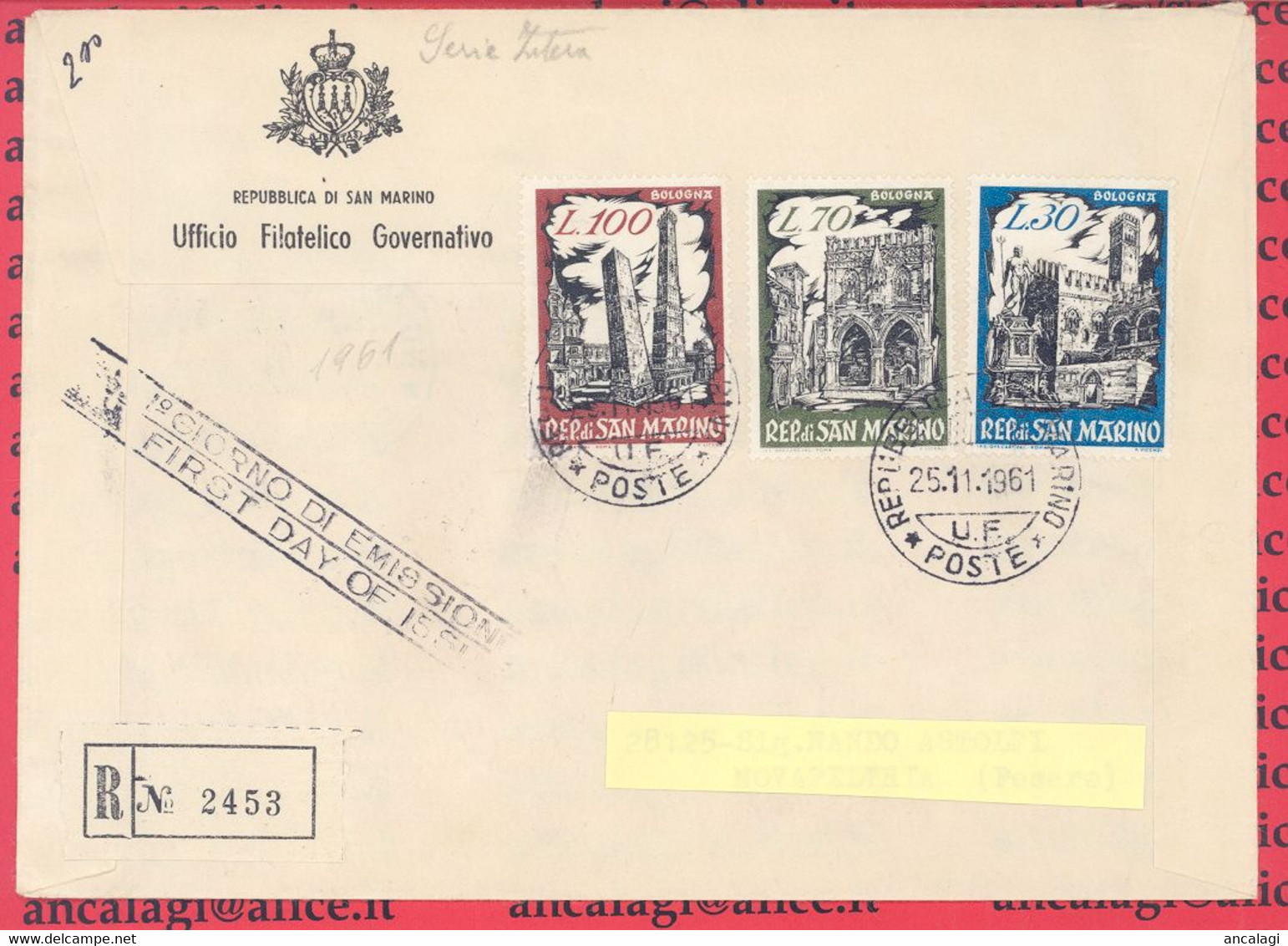 SAN MARINO 1961 - St.Post.029 - Busta FDC Raccomandata "MOSTRA FILATELICA, BOPHILEX" - Vedi Descrizione - - Cartas & Documentos