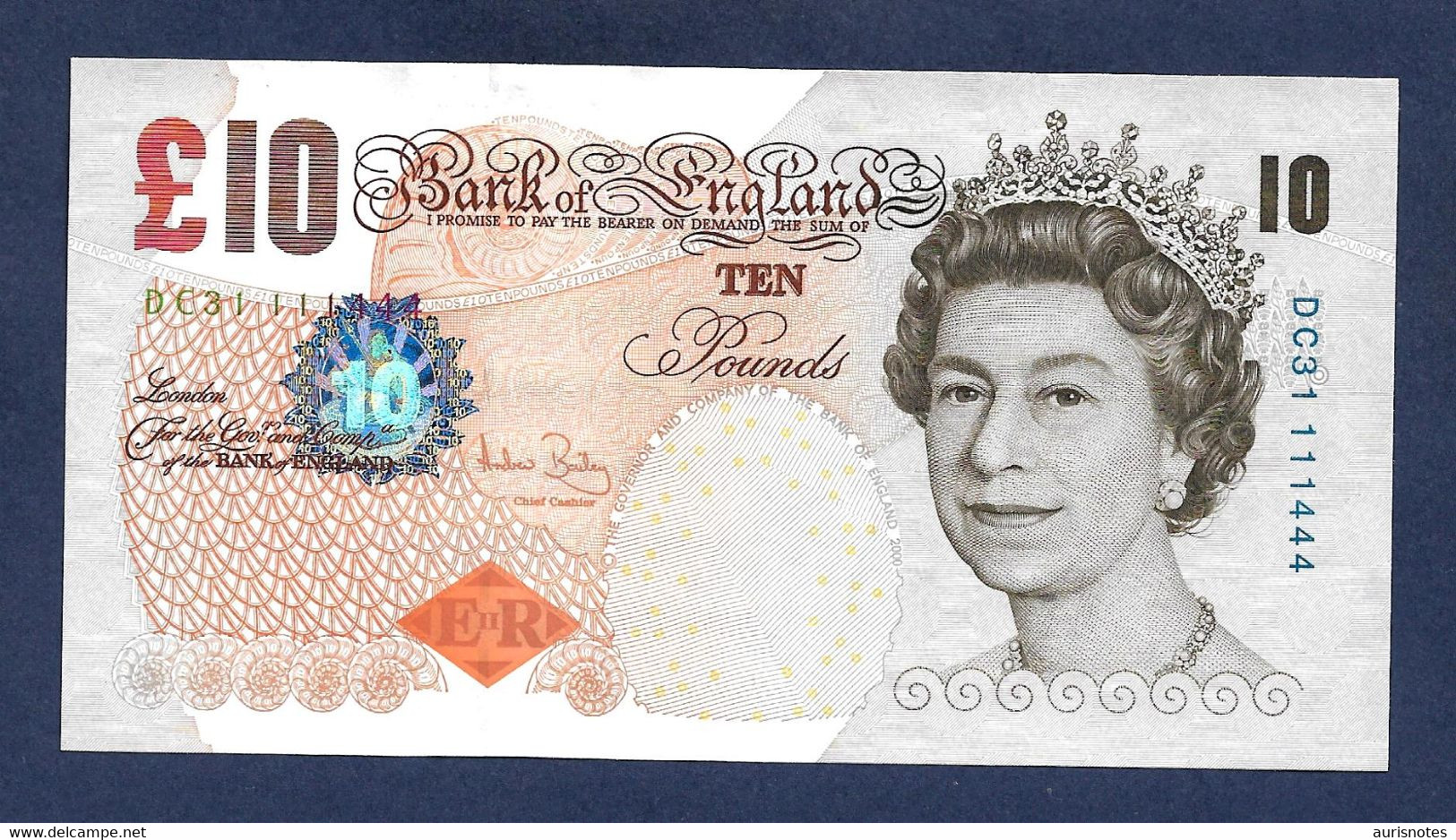 QEII England Great Britain 10 Pounds 2004 Fancy Number P389 UNC - 10 Pounds