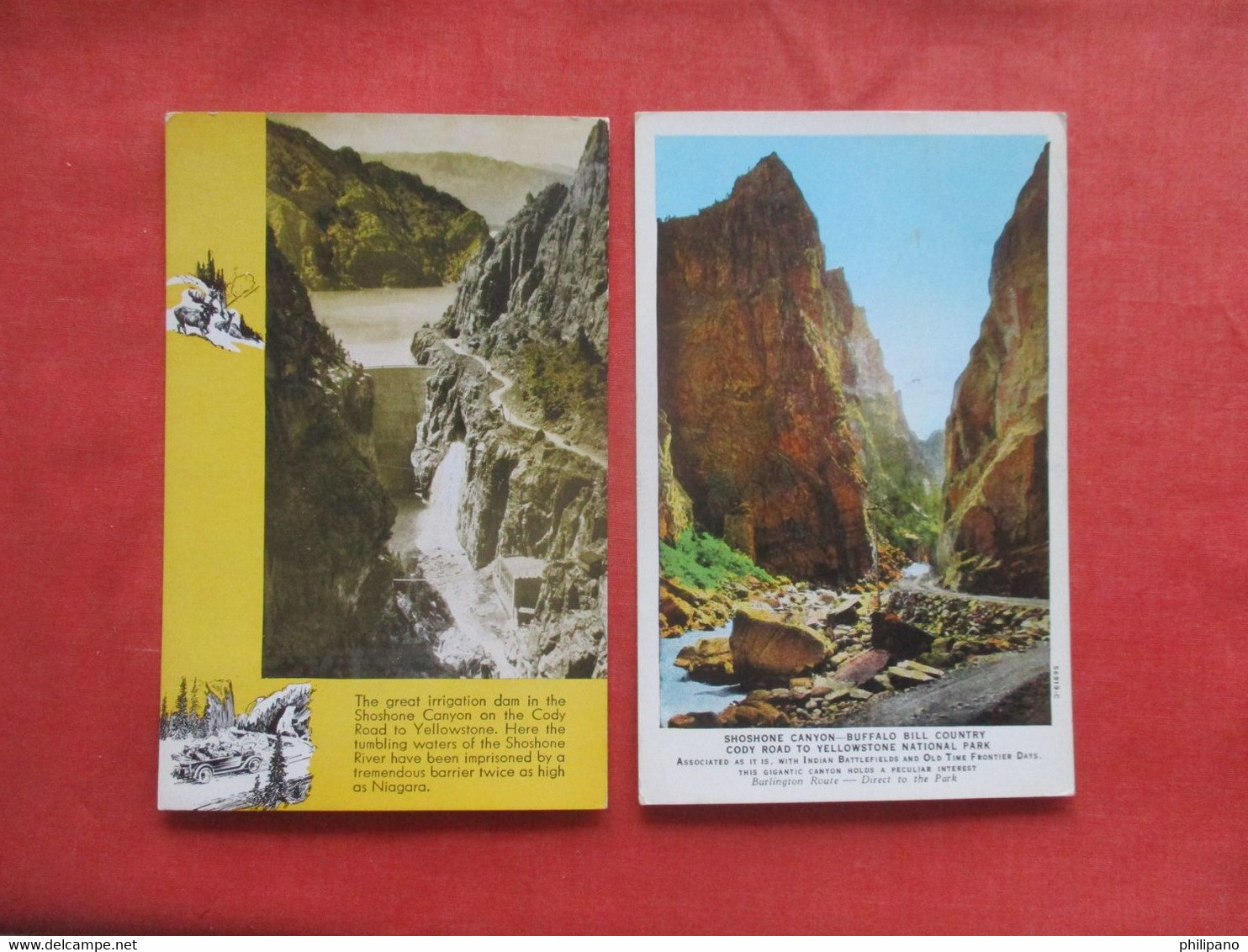 Lot Of 2 Cards. Burlington Route   Shoshone Canyon Buffalo Bill Country.  Road To Yellowstone National Park     Ref 5904 - Yellowstone