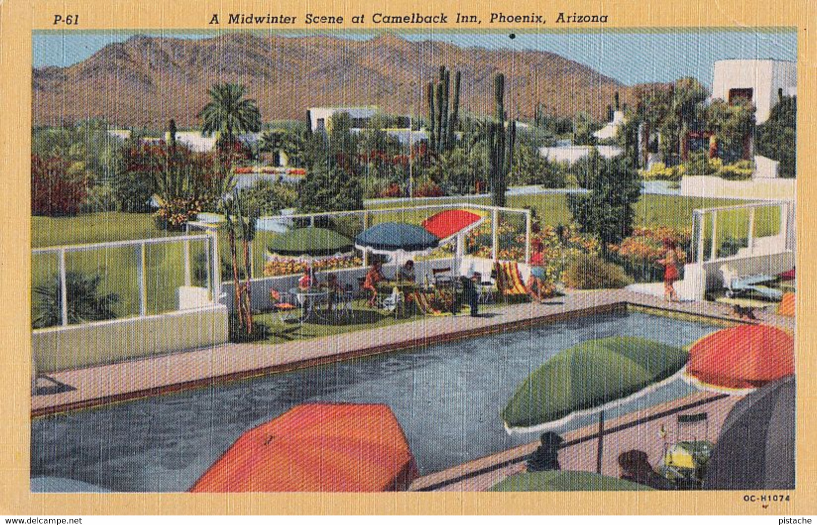 3553 – Phoenix Arizona USA – Camelback Inn Motel Hotel - Animation – Linen – Vintage – One Folded Corner – 2 Scans - Phoenix
