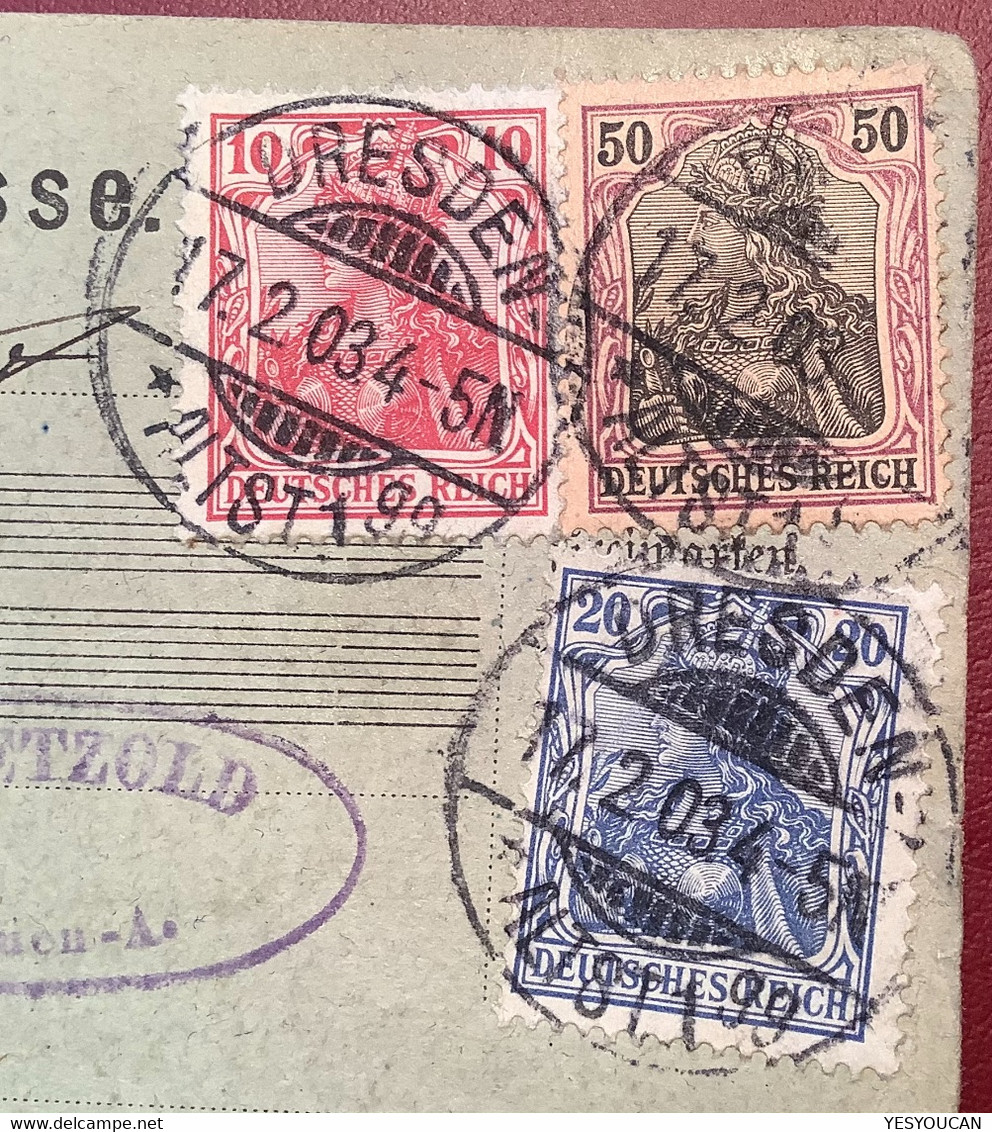DRESDEN 1903 Germania Paketkarte E.Petzold Künstliche Blumen Stpl BASEL TRANSIT ! >Droguerie Nyon CH (DR Colis Postal - Covers & Documents