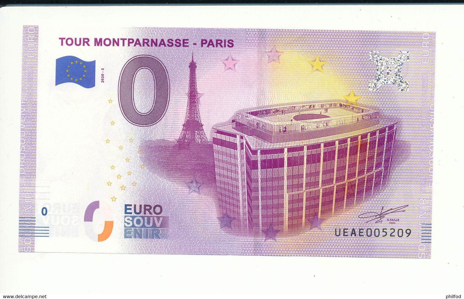 Billet Touristique  0 Euro  - TOUR MONTPARNASSE - PARIS - UEAE - 2020-5 - N° 5209 - Autres & Non Classés