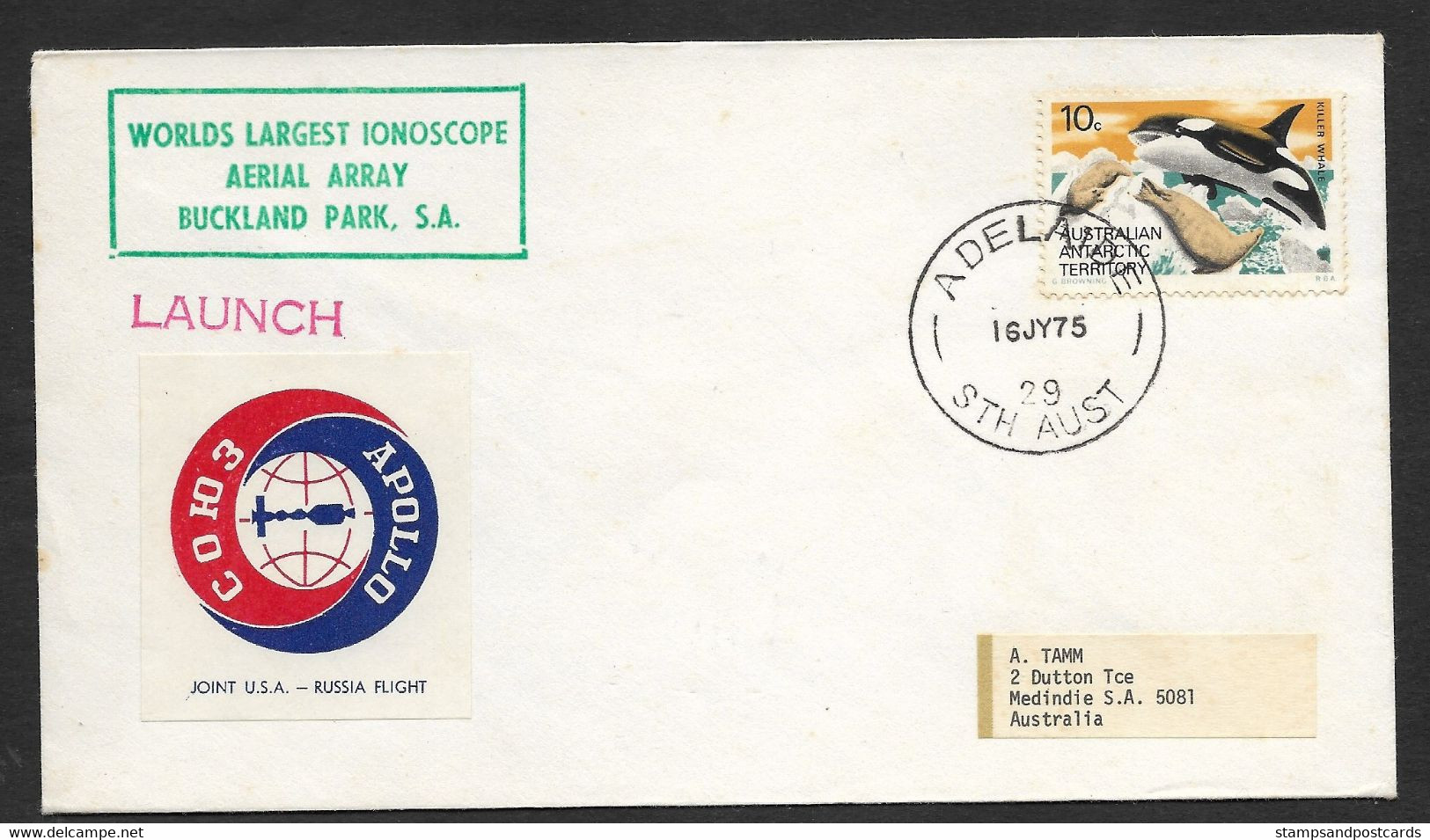 Australie Espace Lettre Avec Vignette Cinderella Apollo Soyuz Soyouz Sojus Australia Space Cover - Ozeanien