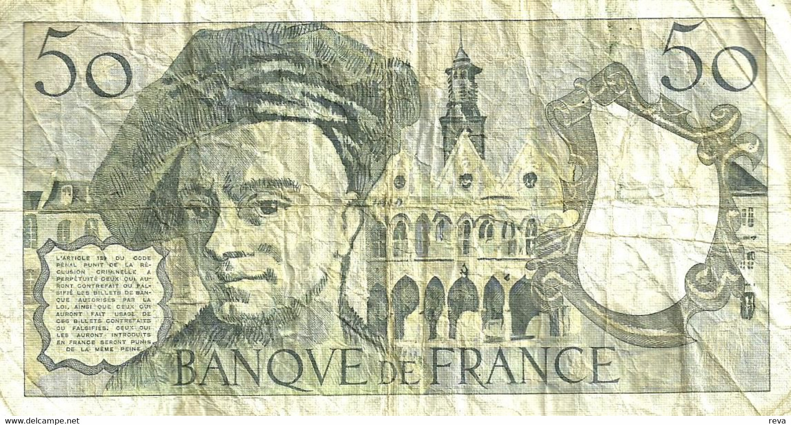 FRANCE 50 FRANCS YELLOWISH QUENTIN DE LA TOUR FRONT & MAN BACK DATED 1992 P152f F+ READ DESCRIPTION !! - 50 F 1976-1992 ''Quentin De La Tour''