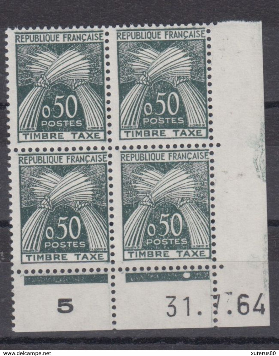 COIN DATE TIMBRE TAXE N° 93 ** EN BLOC DE 4 LUXE SANS CHARNIERE (31 JUILLET 1964) - Postage Due