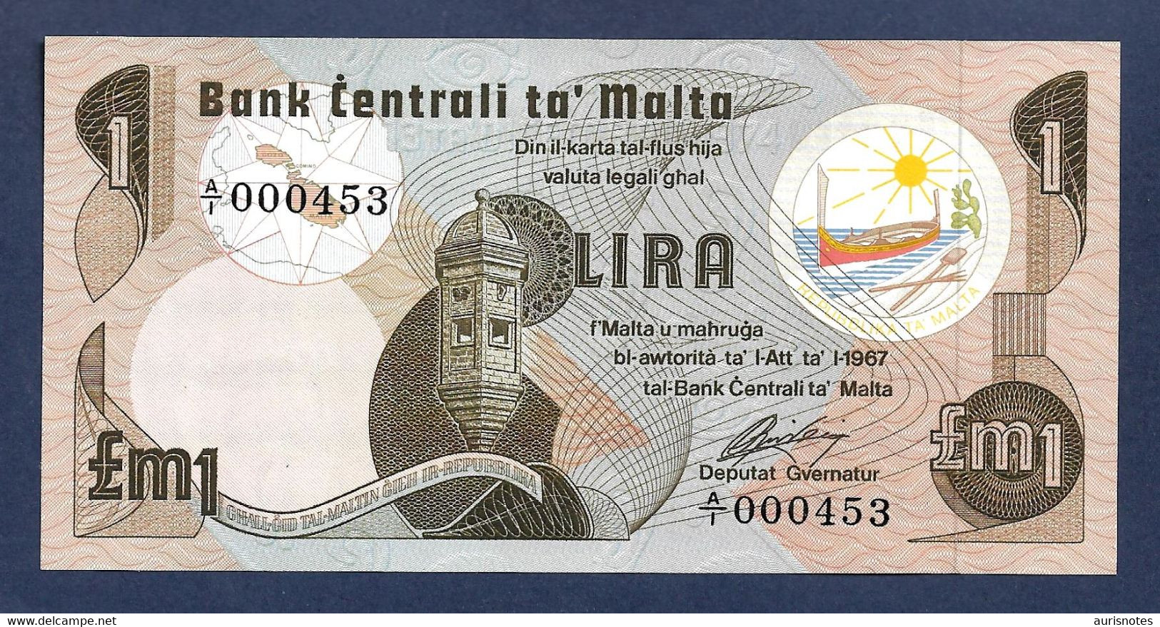 Malta 1 Lira 1967 P34a Prefix A/1 $ Low Number UNC - Malta