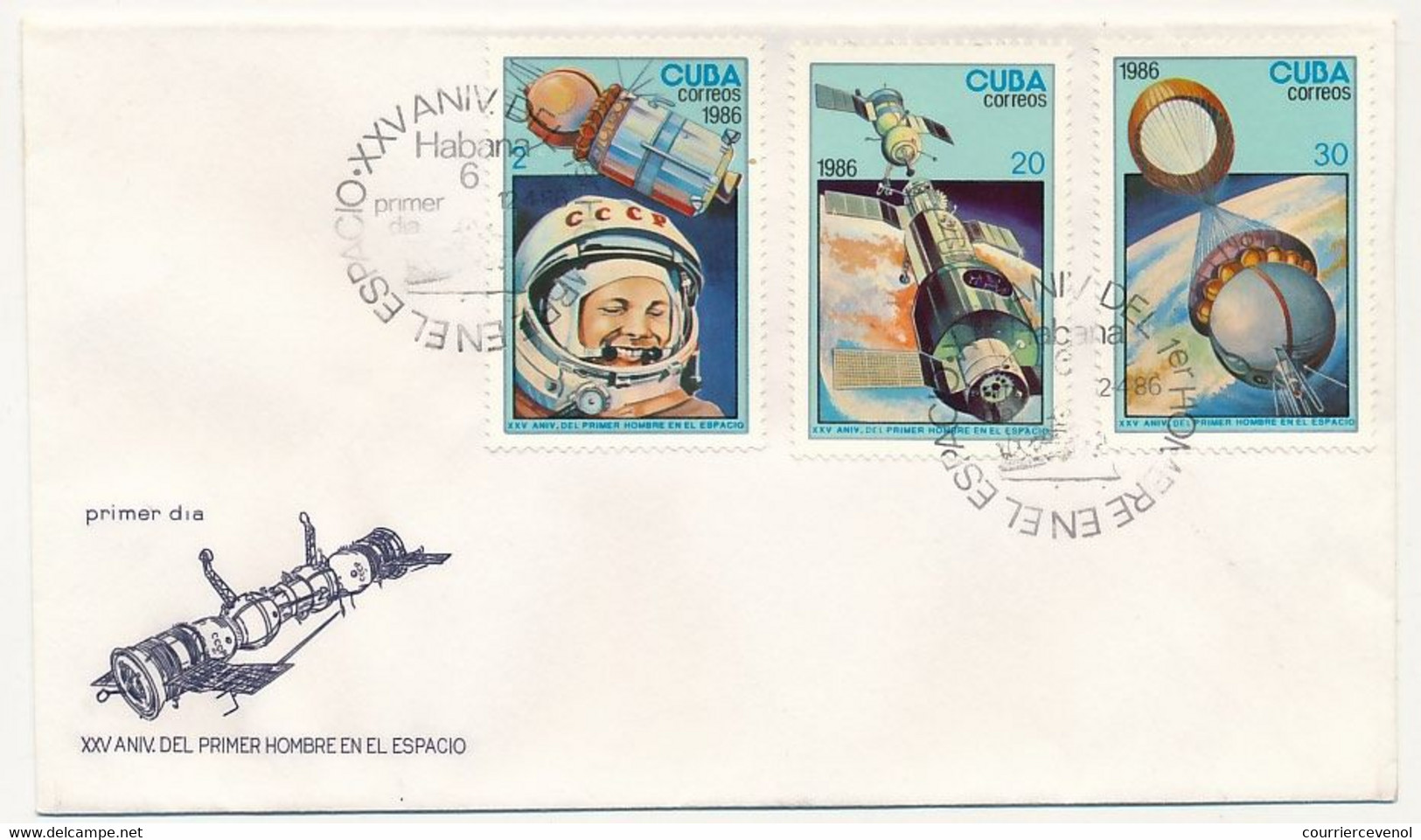 CUBA -  2 Env. FDC  - XXV Aniv. Del Primer Hombre En El Espacio - 25eme Anniv. Premier Homme Dans L'espace - FDC