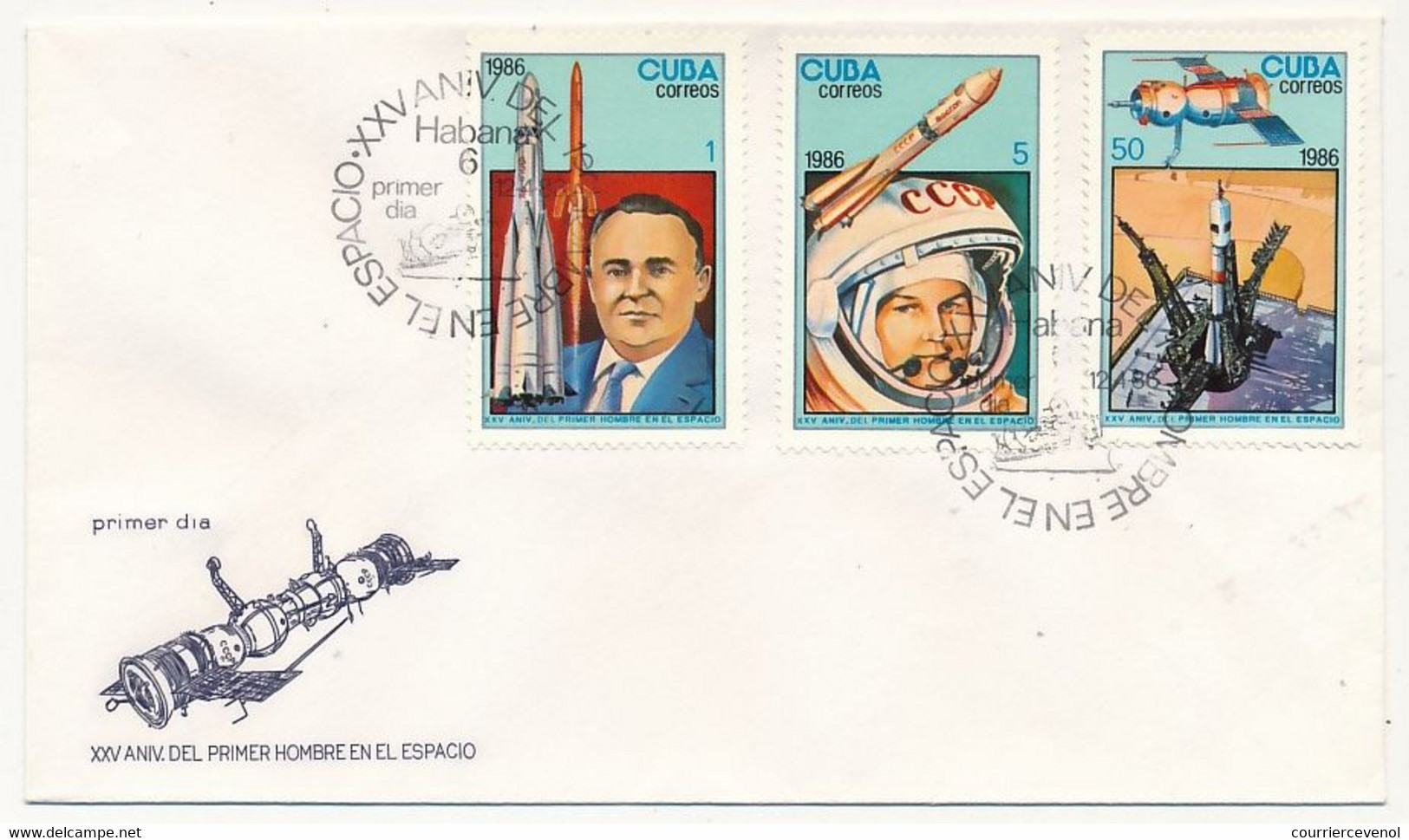 CUBA -  2 Env. FDC  - XXV Aniv. Del Primer Hombre En El Espacio - 25eme Anniv. Premier Homme Dans L'espace - FDC