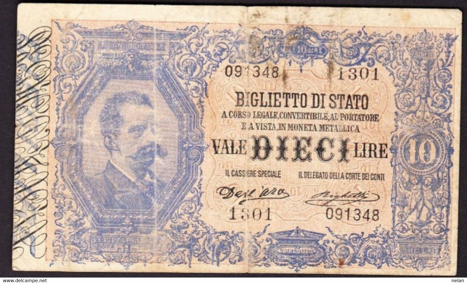 ITALIA - REGNO  10 LIRE 1892  P-20c   VG - Biglietti Di Stato