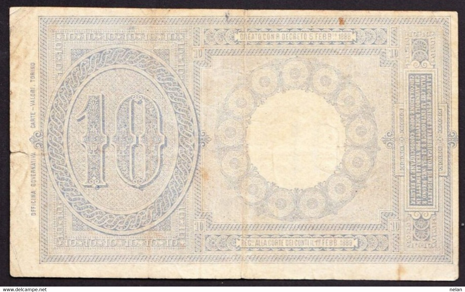 ITALIA - REGNO  10 LIRE 1892  P-20c   VG - Biglietti Di Stato