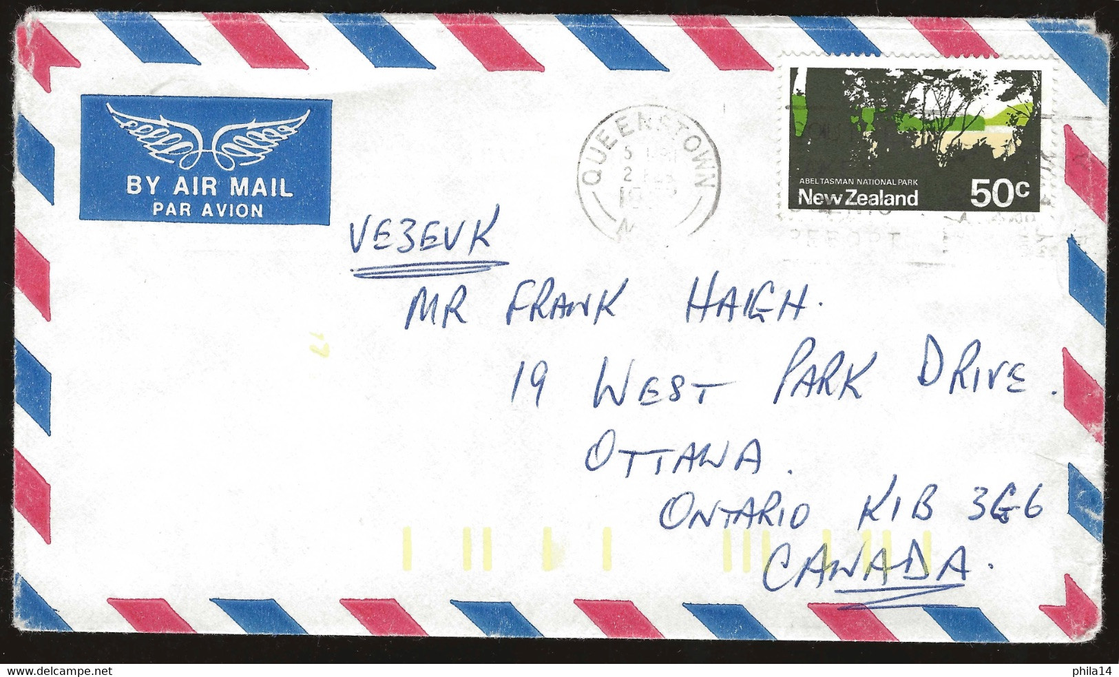 COVER ENVELOPPE / NEW ZEALAN NOUVELLE ZELANDE / QUEENTOWN / TO OTTAWA CANADA - Storia Postale