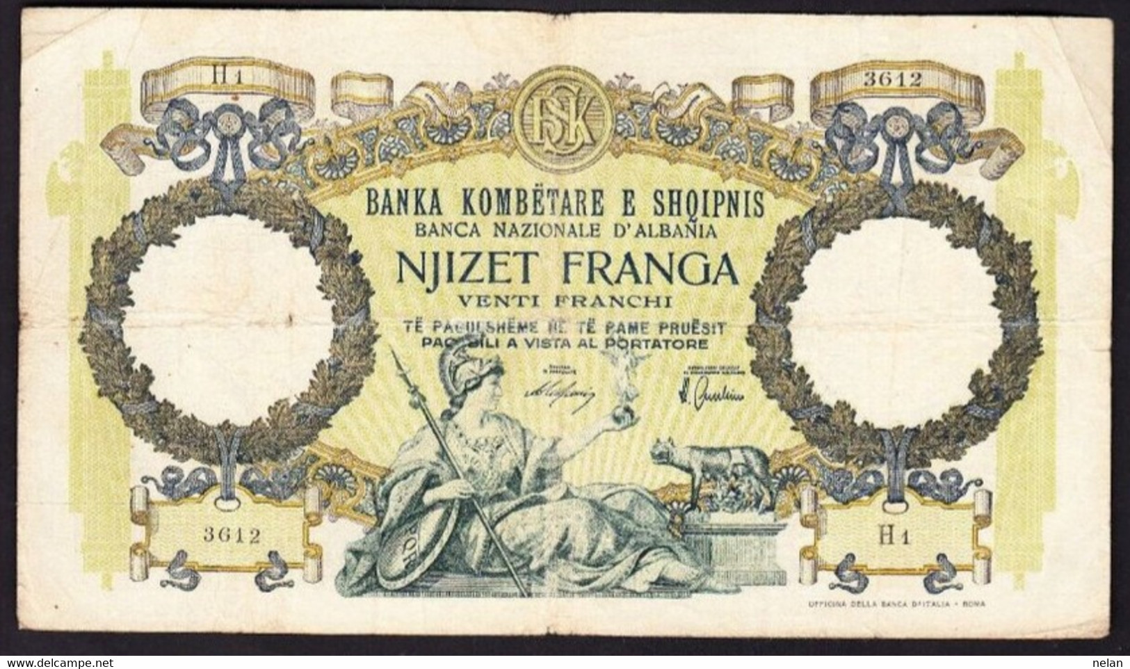 ALBANIA - 20 FRANGA  1939    P-7  VG - Albanien