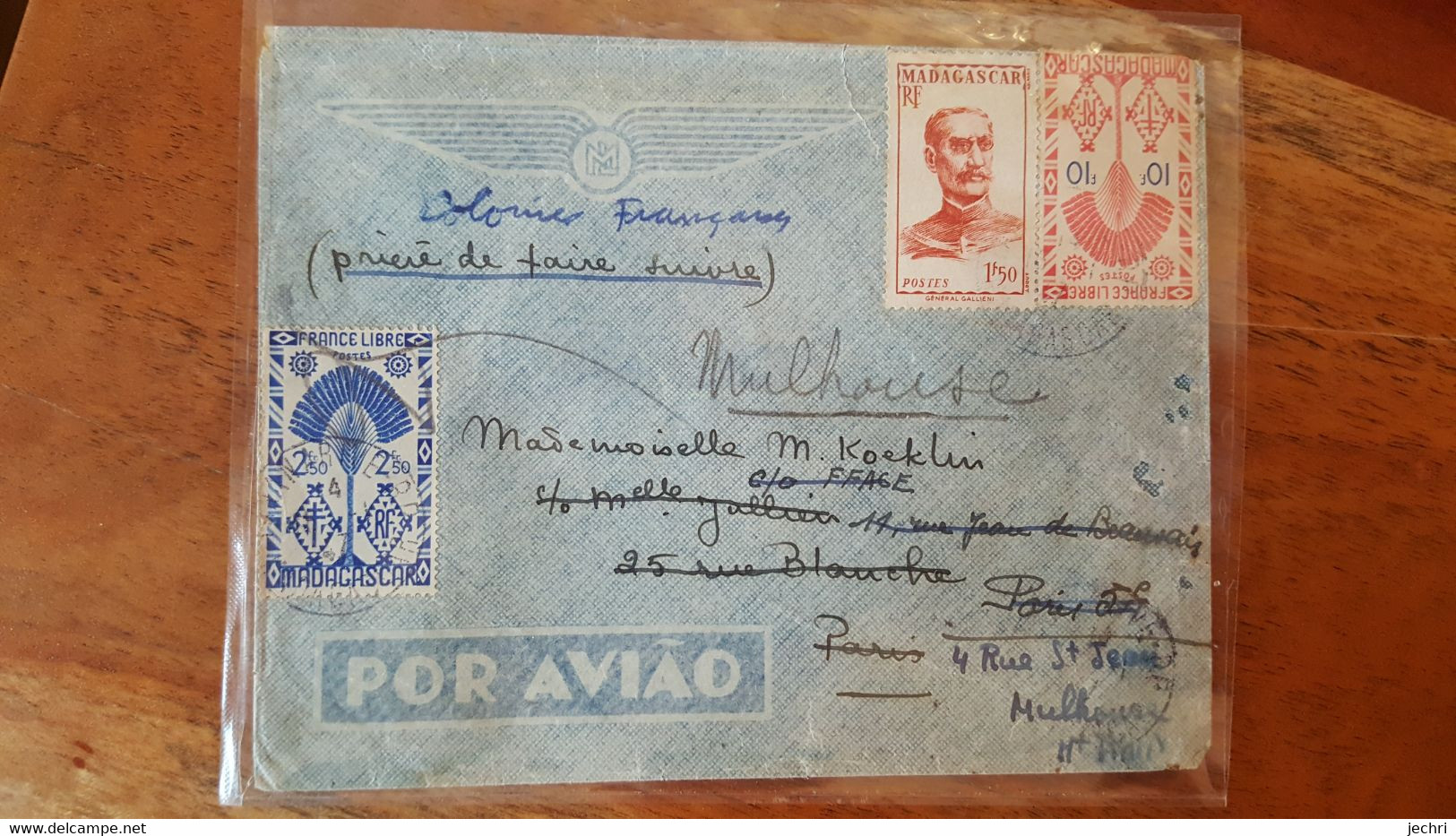 Lettre De Madagascar Pour   Mulhouse , Via Paris , 3 Timbres - Madagascar (1960-...)