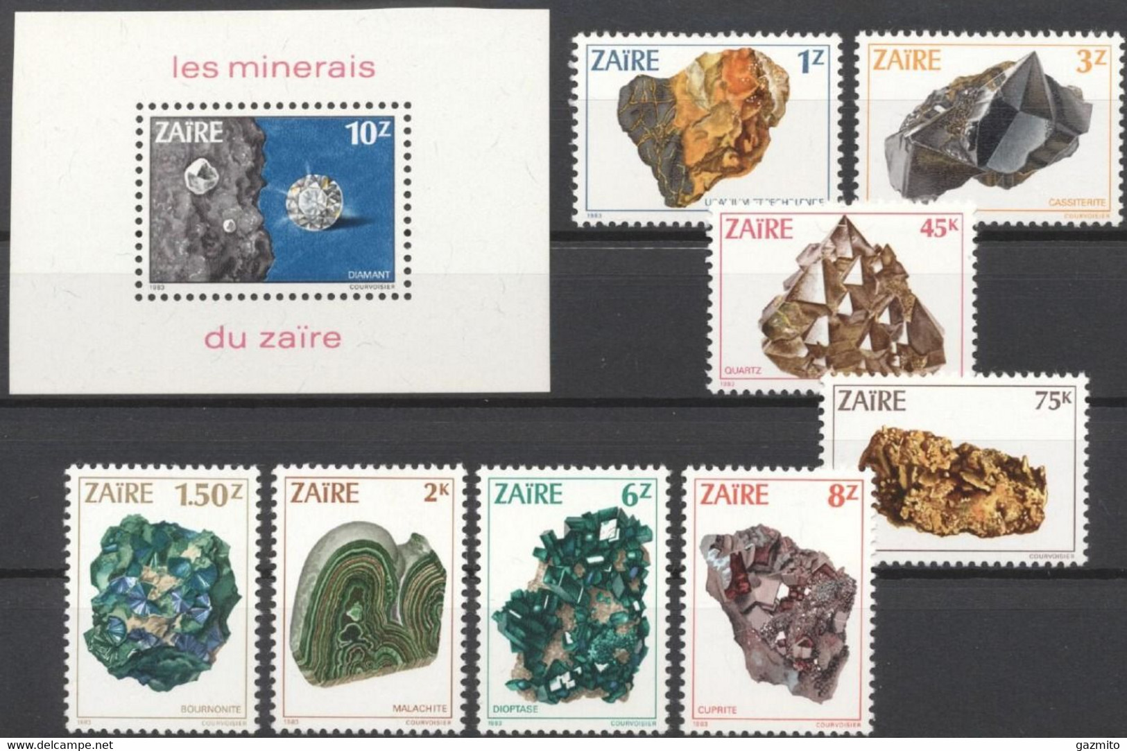 Zaire 1983, Minerals,8val+BF - Minéraux