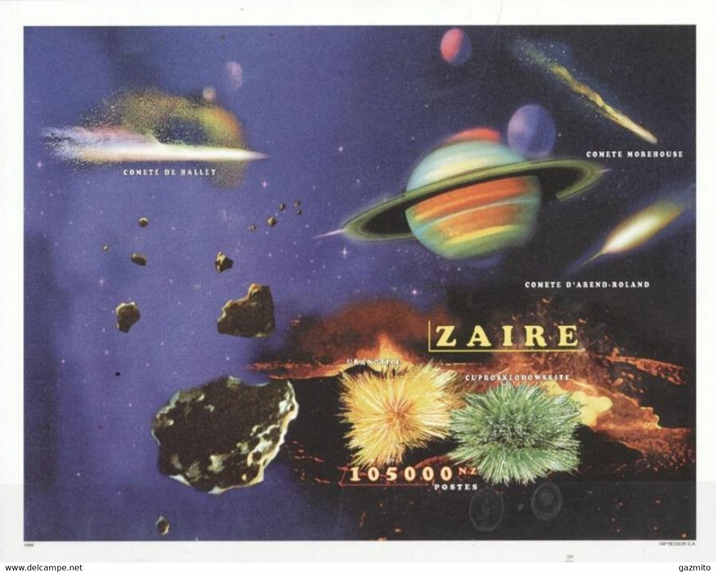 Zaire 1996, Space, Planets, Meteor, Comets, BF IMPERFORATED - Ongebruikt
