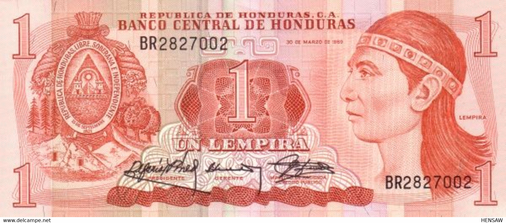 HONDURAS 1 LEMPIRA 1989 P 68c UNC NUEVO SC - Honduras