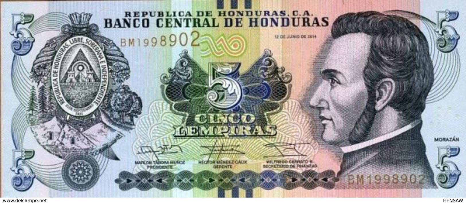 HONDURAS 5 LEMPIRAS 2014 P 98b UNC NUEVO SC - Honduras