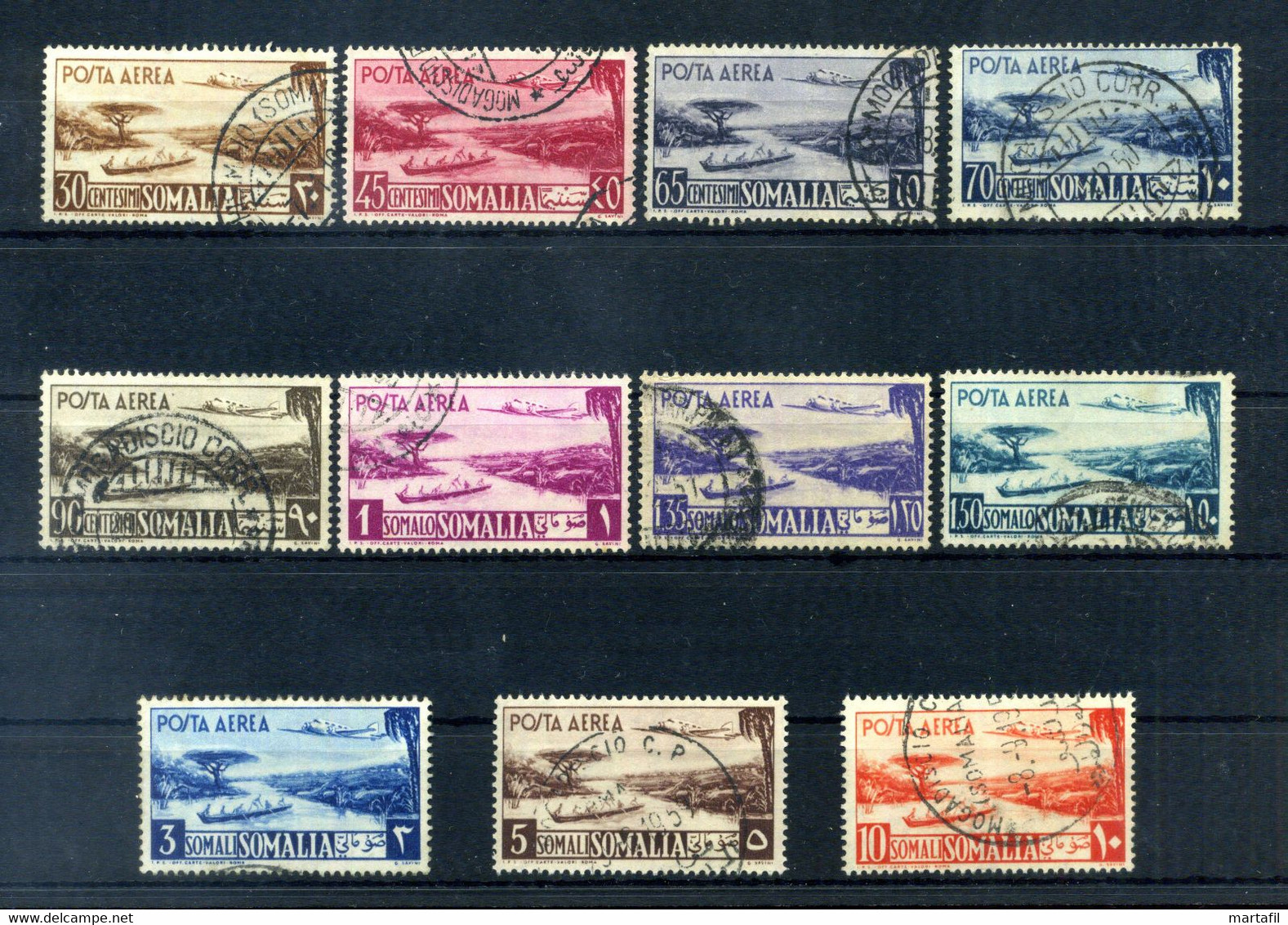 1950-51 Somalia AFIS S43 Posta Aerea 1/11 USATI Aereo E Veduta - Somalie (AFIS)