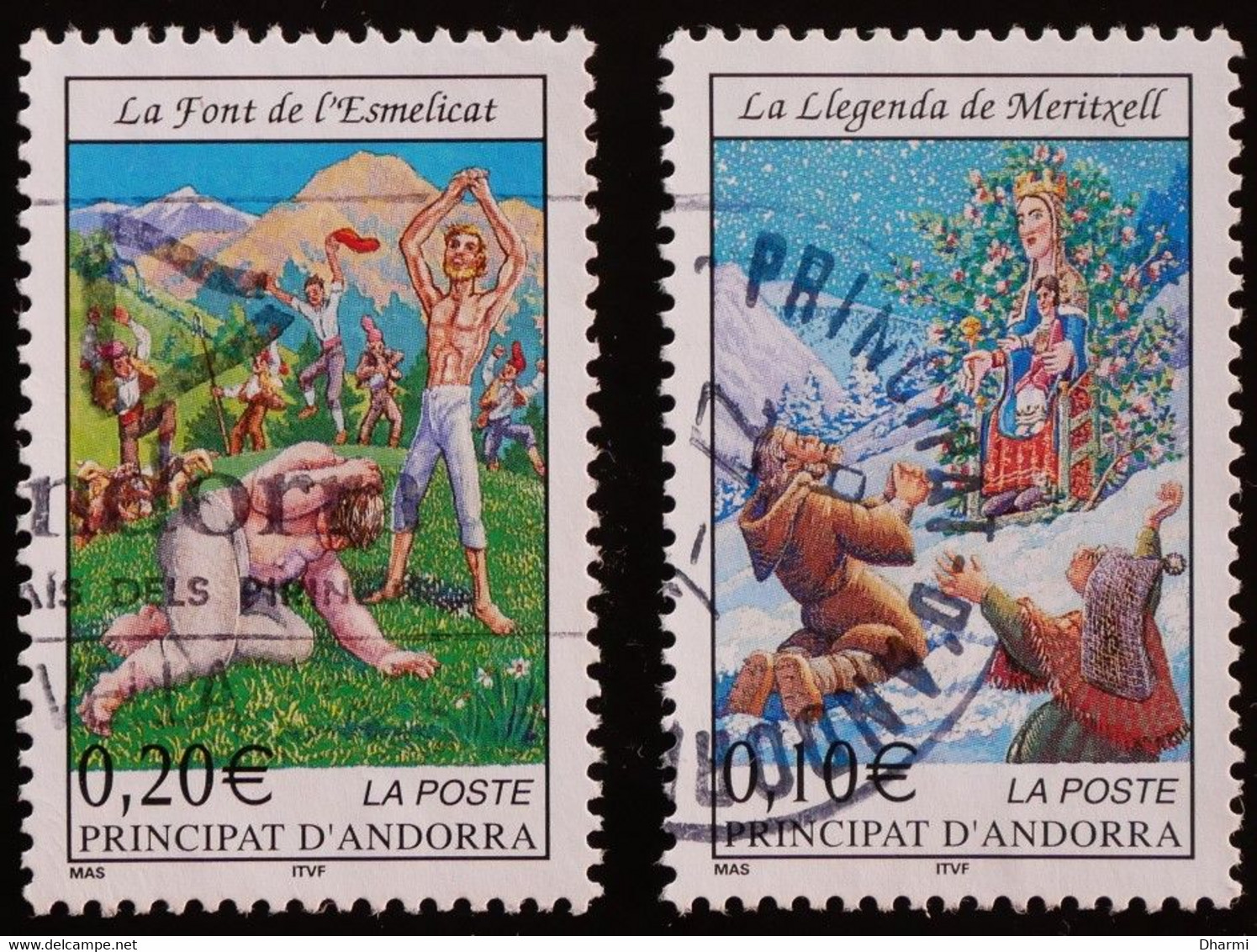 ANDORRE FR 2002 N°559-560 Oblitérés - 0.10€ - 0.20€ Légendes Meritxell-Font Esmelicat - USED - Gebruikt