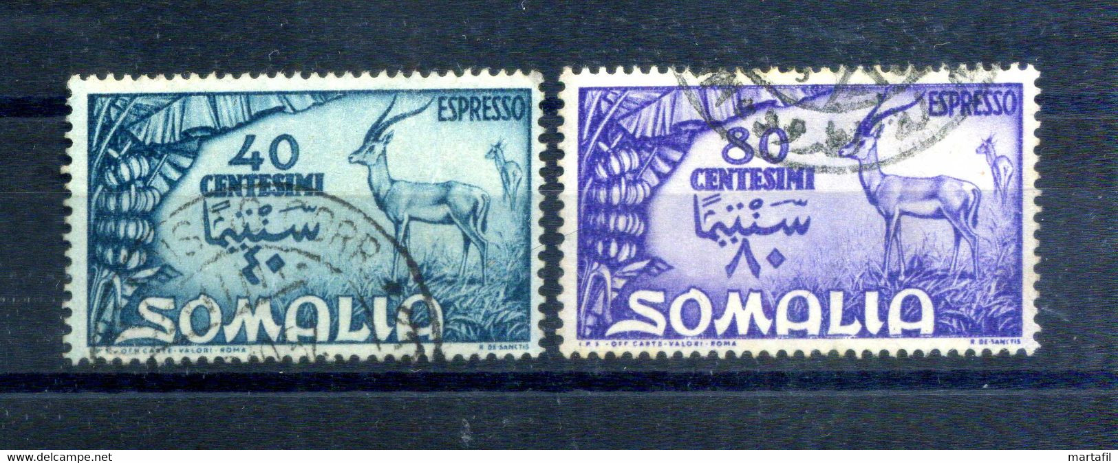 1950 Somalia AFIS ESPRESSI E1/E2 USATI, Gazzella Di Grant - Somalia (AFIS)