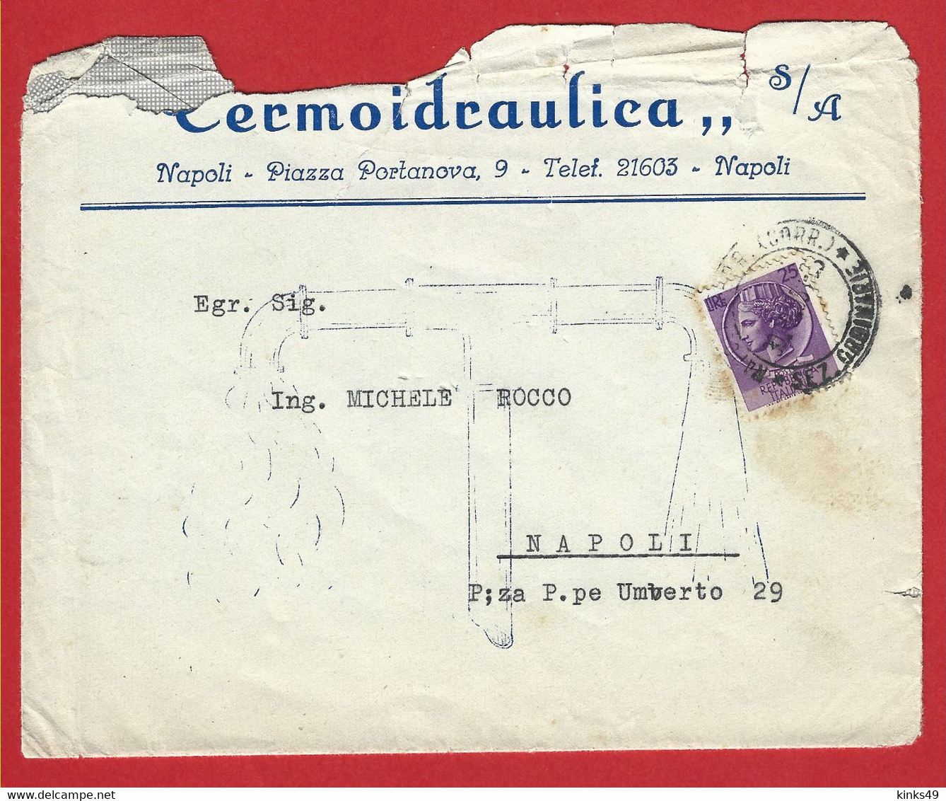 573> TERMOIDRAULICA Napoli - Preventivo In Busta Per Fornitura VALVOLE In Bronzo - 29 Settembre 1953 - Material Und Zubehör