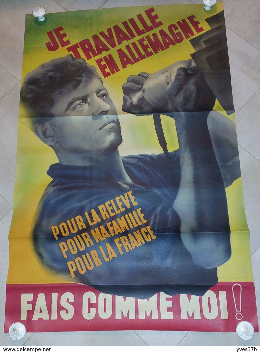 AFFICHE "Je Travaille En Allemagne, Fais Comme Moi" 1941 - 76x115 - Très Bon état De Conservation - TTB - Afiches